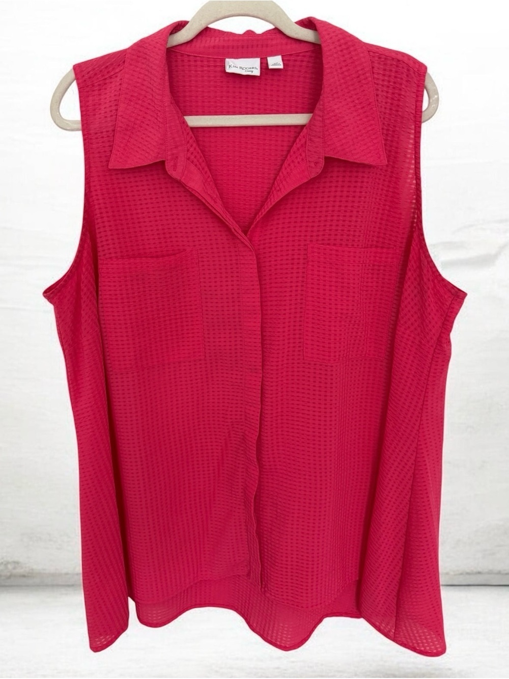 Kim Rogers Sleeveless Button-Front Top in Hot Pink Size 3XL